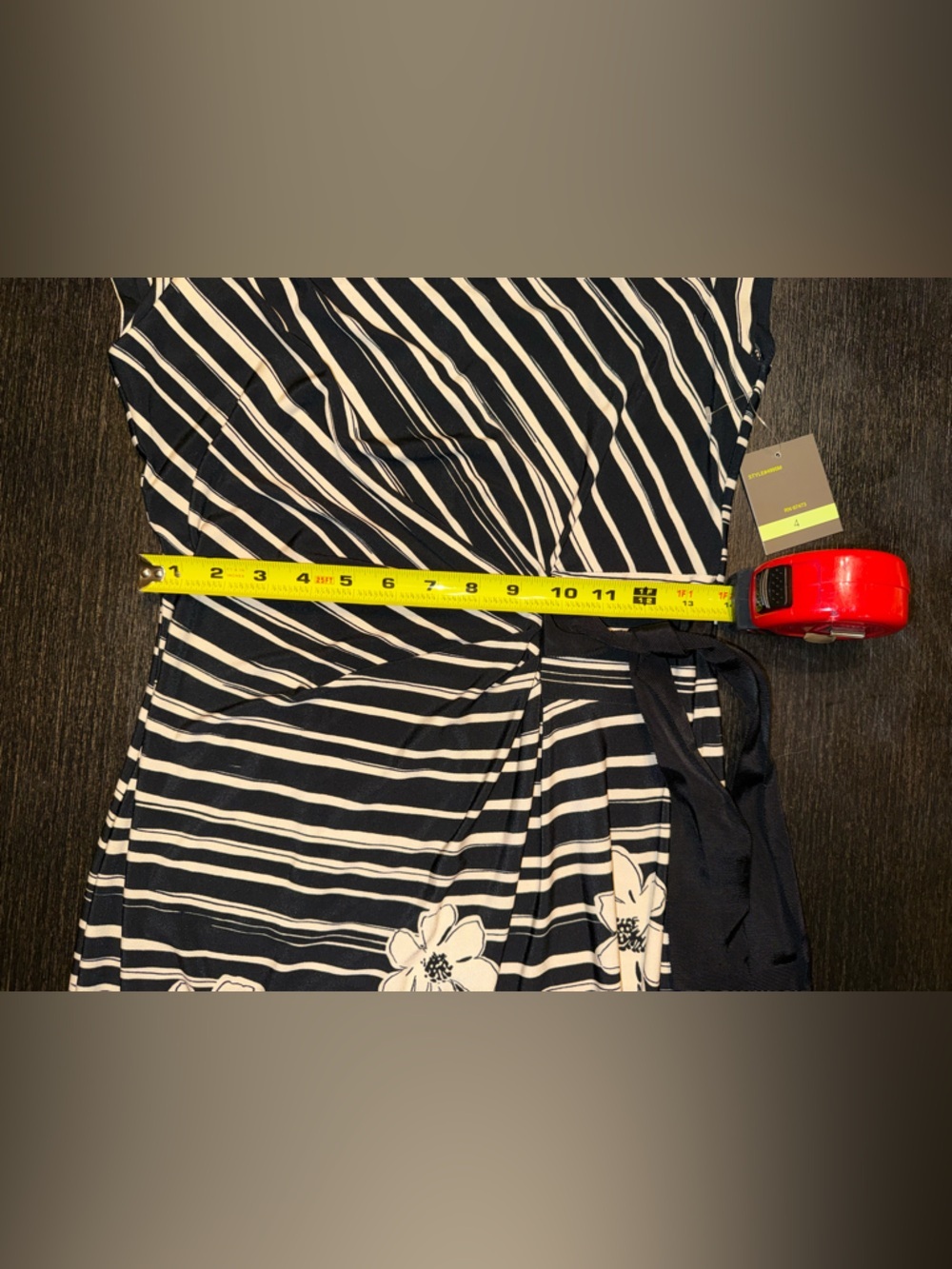 Taylor Black & White Striped Floral Tie-Waist Midi Dress - Picture 5 of 6